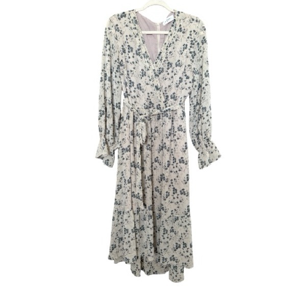 Carly Jean Los Angeles Dresses & Skirts - Floral High Low Midi Dress size XL Ruffle Sleeves Tan and Blue
